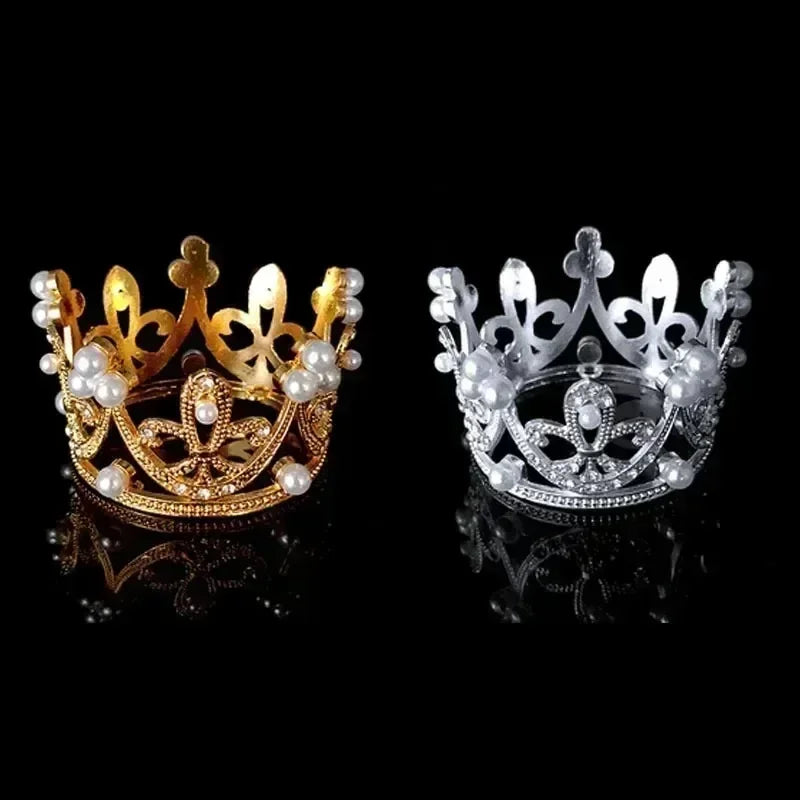 Mini Plastic Crown Topper – Pearl Tiara for Kids Cake and Hair Decoration