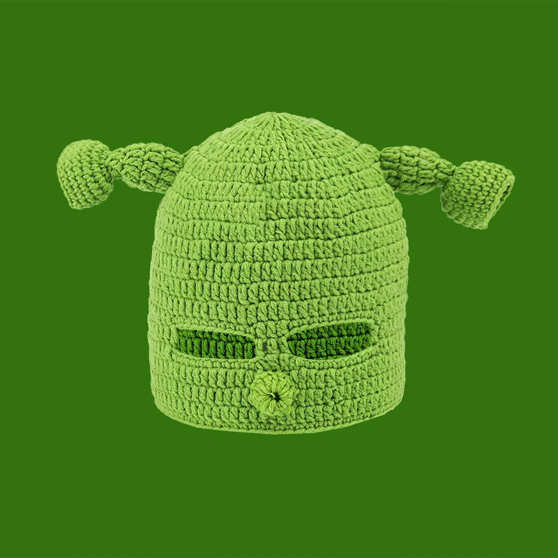 Knitted Monster Balaclava – Green Devil Hat for Halloween Cosplay Costume