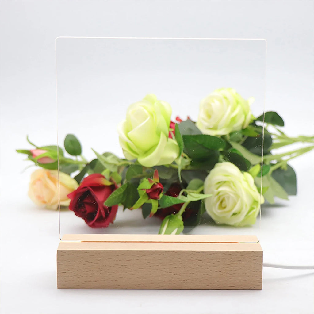 Rectangular Wooden LED Display Base – USB Light Stand for Acrylic Art Decor