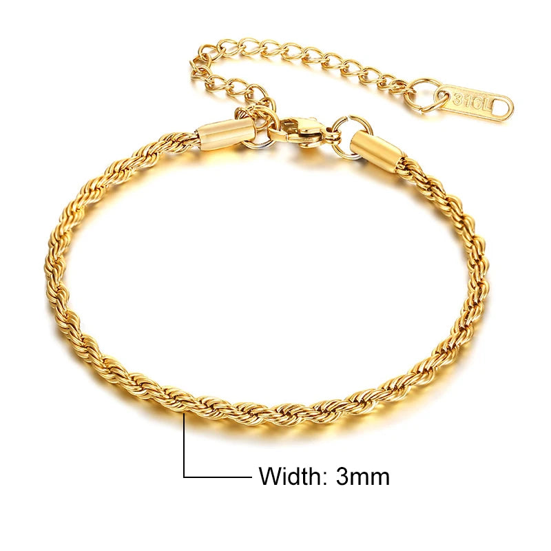 Stainless Steel Rope Chain Bracelet – Unisex Twisted Link Jewelry for Gift