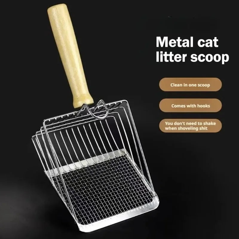 Stainless Steel Cat Litter Scoop – Long Handle Tool for Pet Waste Cleaning