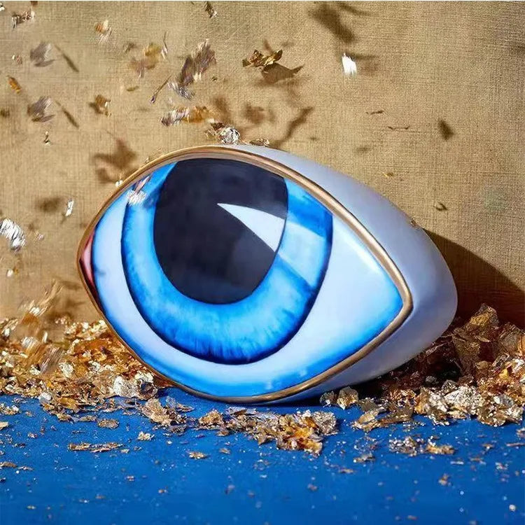 Ceramic Evil Eye Figurine – Lucky Amulet Ornament for Home Living Room Decor
