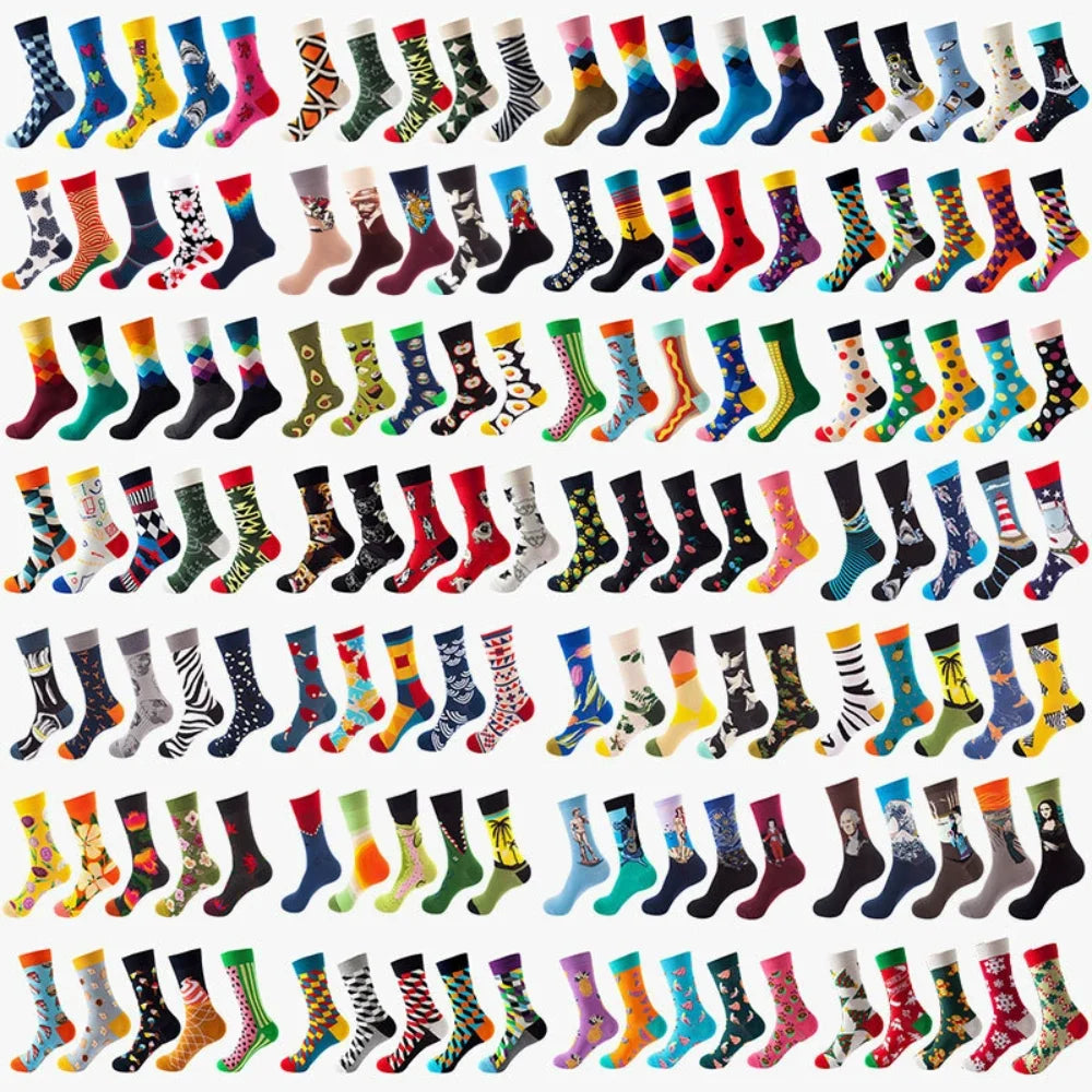 Colorful Cotton Crew Socks – Novelty Patterned Dress Wear for Men