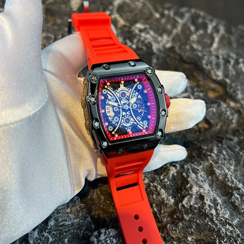 Luminous Tonneau Men's Watch – Luxury Sport Calendar Wristwatch for Daily Wear