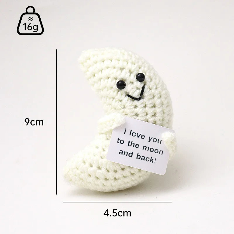 Handmade Wool Crochet Dog Doll – Positive Affirmation Plush for Home Decor