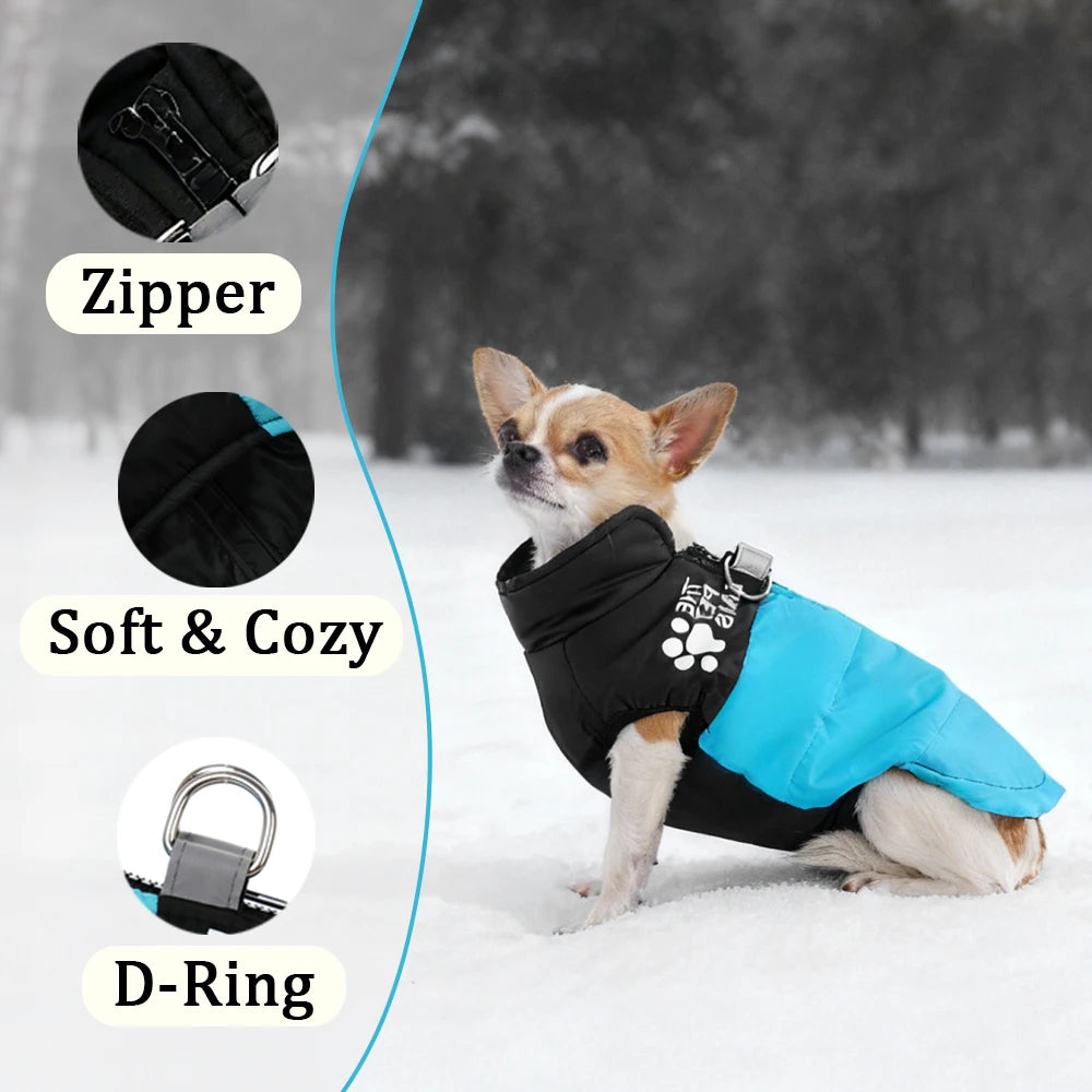 Reflective Dog Jacket – Windproof Winter Coat with D-ring for Small Dogs