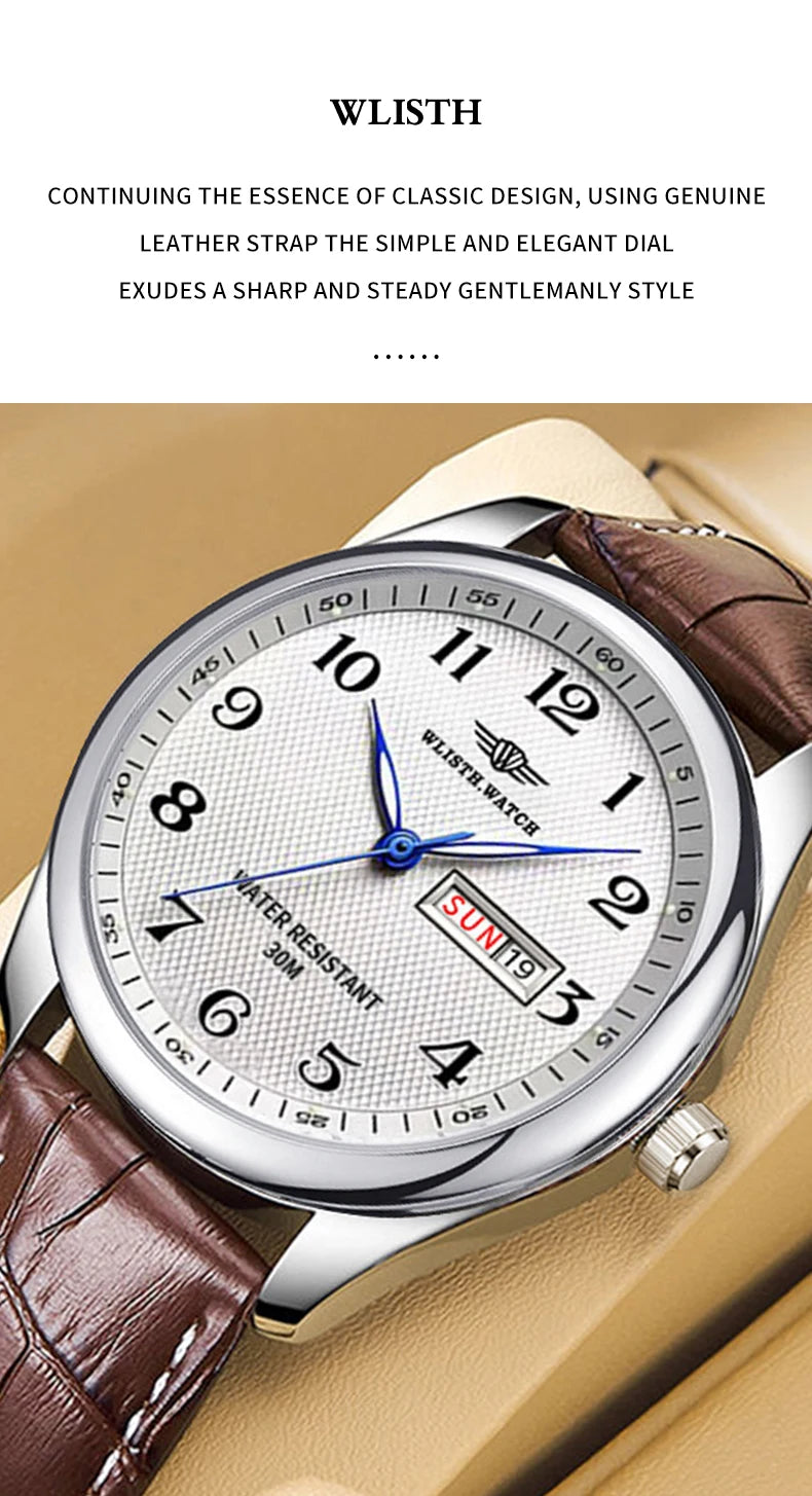 Stainless Steel Quartz Watch – Arabic Numerals Calendar for Men Gifts