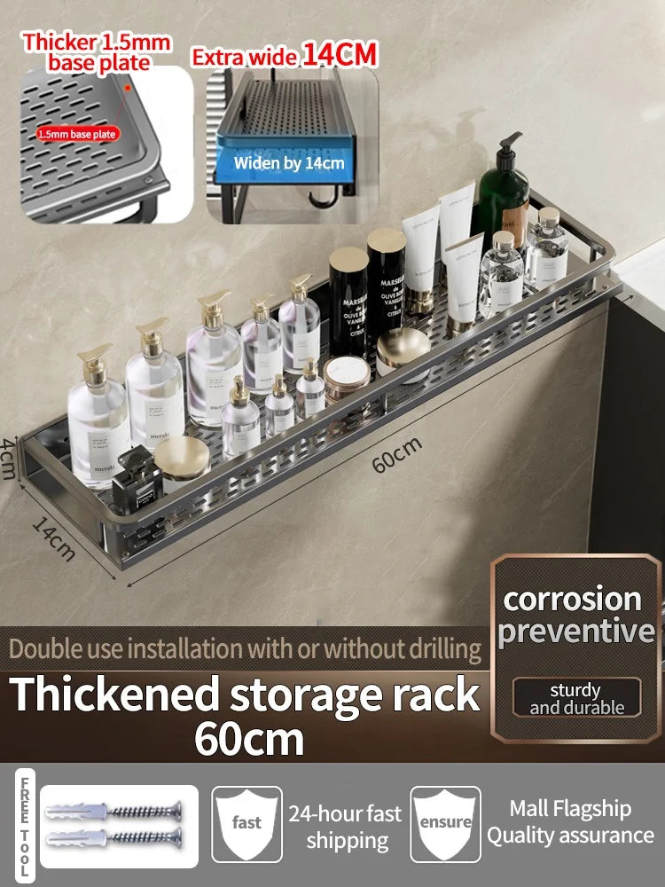 Aluminum Bathroom Shelf – Wall Mounted Storage Rack for Kitchen and Shower