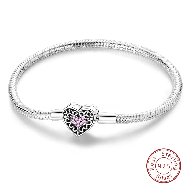 925 Sterling Silver Charm Bracelet – Adjustable Green Zircon for Birthday Gifts