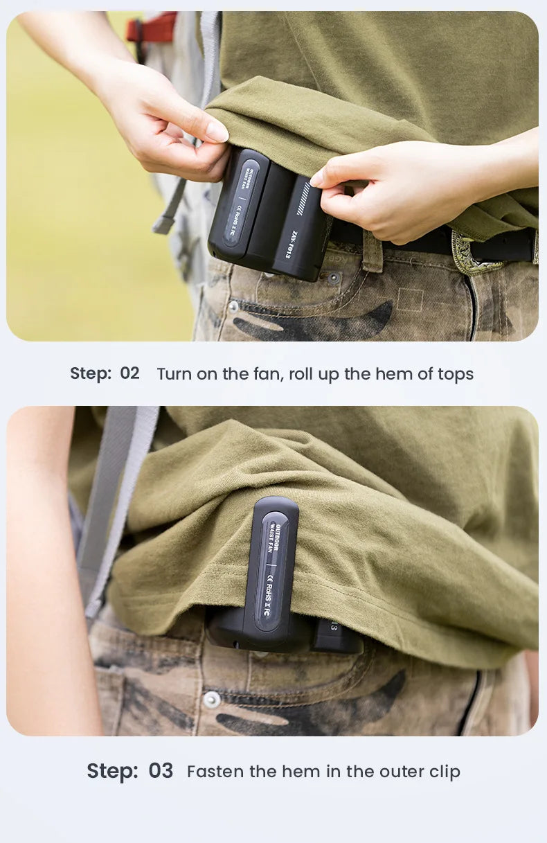 Portable Waist Clip Fan – Rechargeable Cooling Device for Outdoor Camping