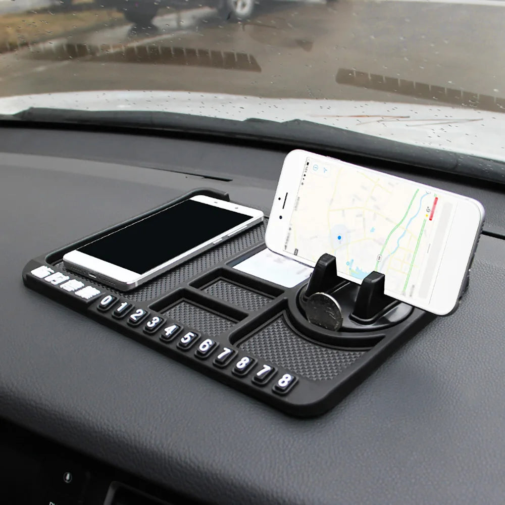 Silicone Dashboard Phone Pad – 4-in-1 Parking Number Card for Car Navigation
