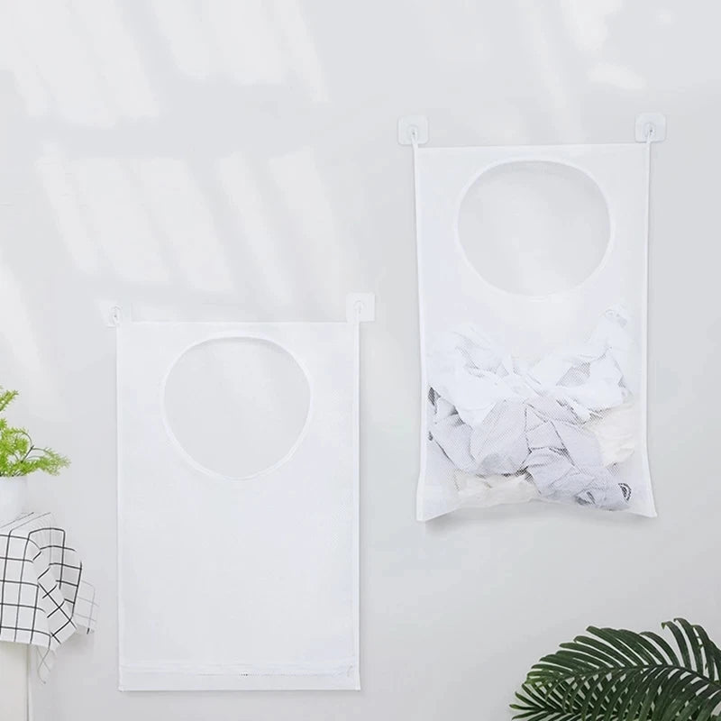 Foldable Mesh Laundry Basket – Wall Hanging Storage for Bathroom Organization