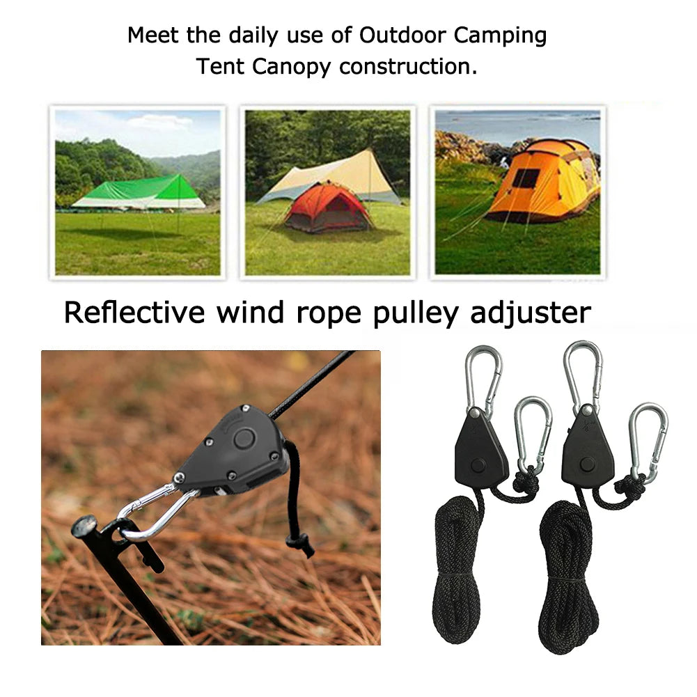 Camping Tent Rope Tensioners – Adjustable Ratchet Pulley for Awning Setup