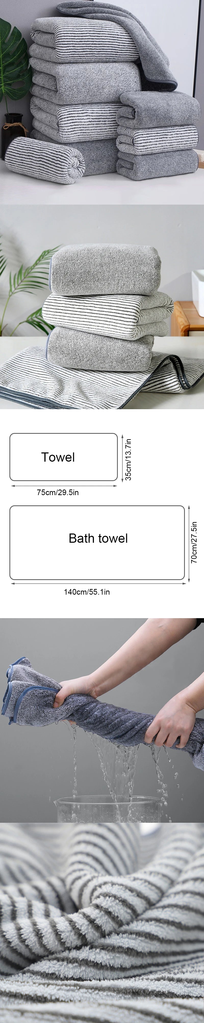 Bamboo Charcoal Coral Velvet Bath Towel – Super Absorbent for Daily Bathroom Use