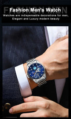 Stainless Steel Quartz Chronograph Watch – Luminous Waterproof Men's Accessory