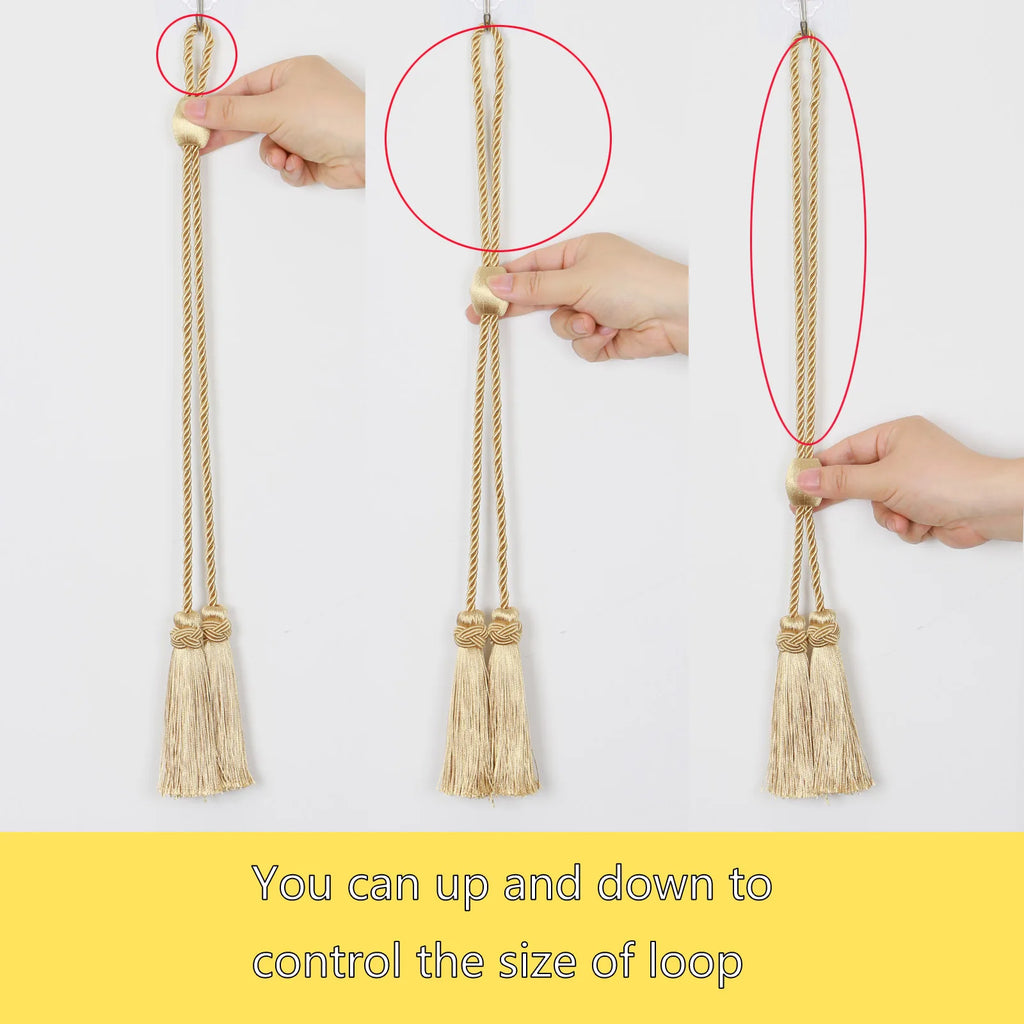 Gold Tassel Curtain Tiebacks – Braided Polyester Rope for Home Decoration