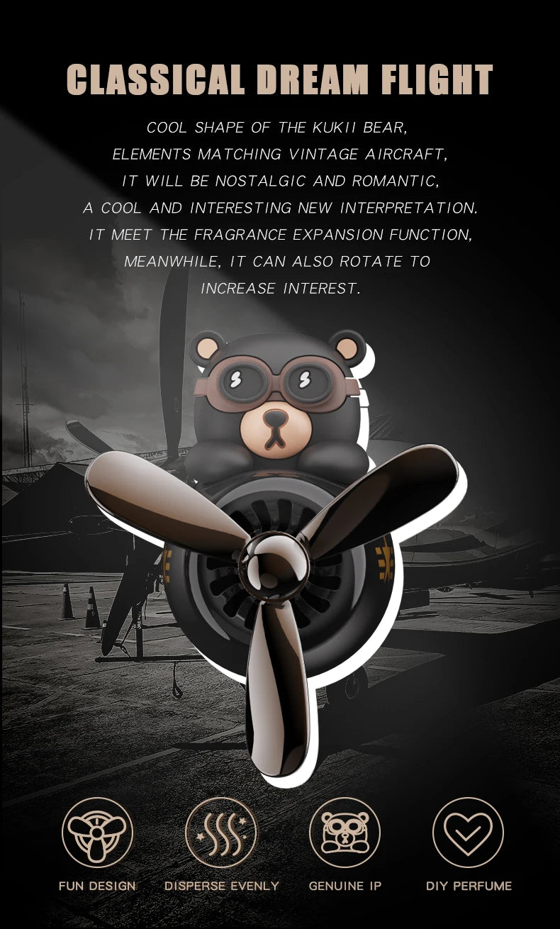 Pilot Bear Car Air Freshener – Cartoon Vent Clip for Interior Decoration