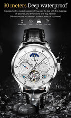 OLEVS Automatic Mechanical Watch – Leather Strap Flywheel for Business Casual