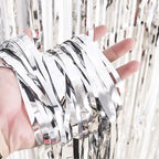 Metallic Foil Tinsel Fringe Curtains – Silver Backdrop for Party Decoration