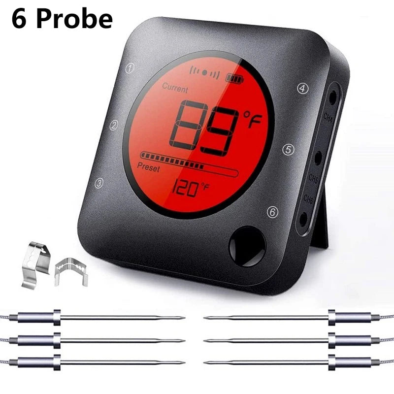 Wireless Meat Thermometer – 6-Probe Digital BBQ Tool for Smoker Grill Cooking