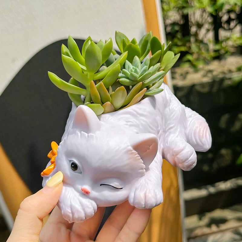 Ceramic Cat Succulent Planter – Decorative Desktop Pot for Home Office