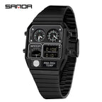 Square Stainless Steel Digital Watch – Temperature Gauge for Men's Sports