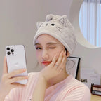 Microfiber Cat Ear Hair Towel – Quick Dry Absorbent Turban for Bath and Shower