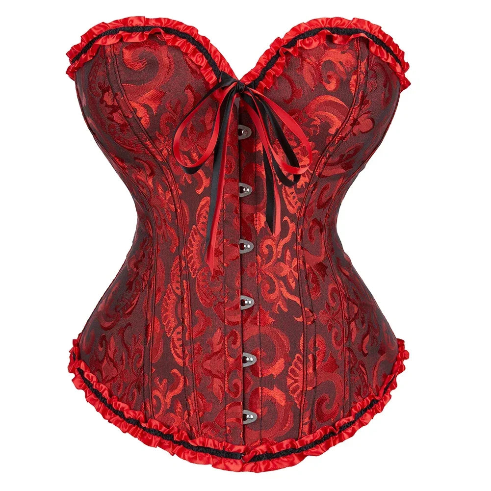 Victorian Jacquard Corset Top – Lace Up Gothic Bustier for Cosplay