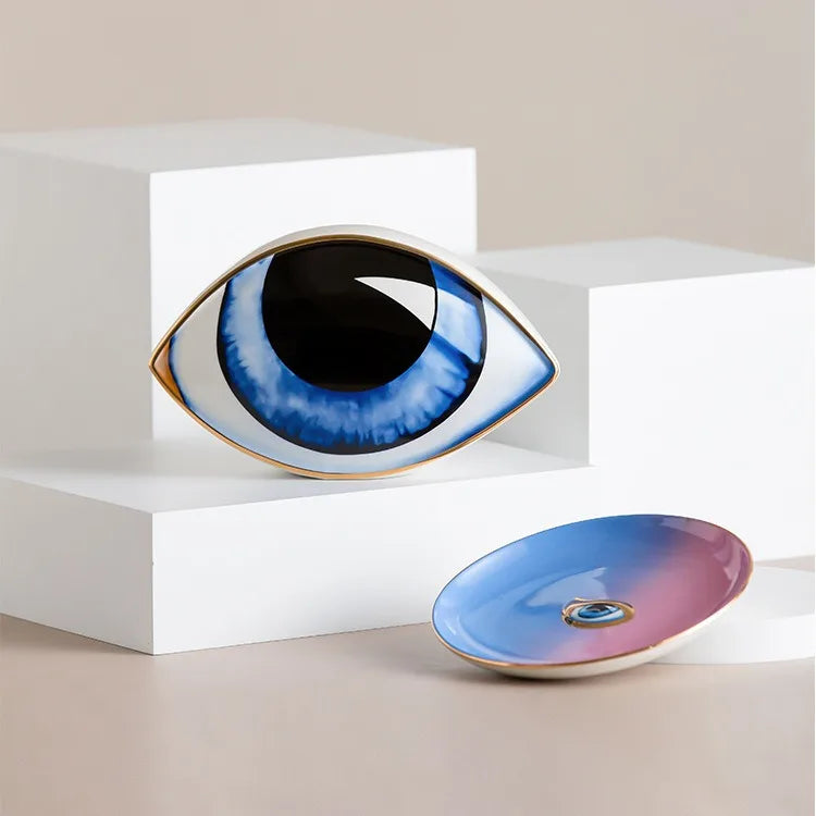 Ceramic Evil Eye Figurine – Lucky Amulet Ornament for Home Living Room Decor