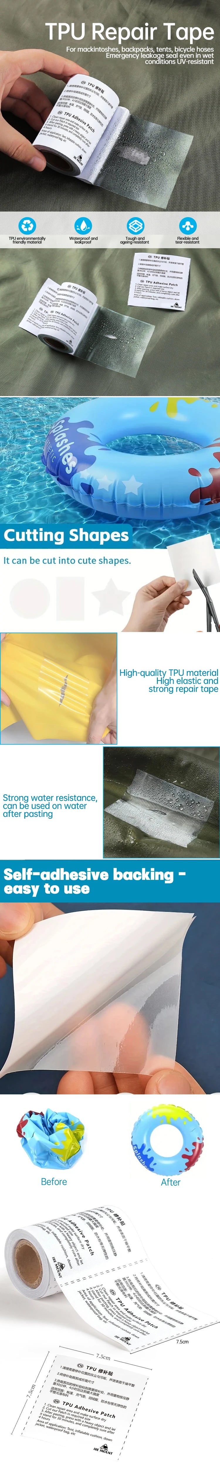 Clear TPU Repair Tape – Waterproof Bonding Patch for Camping and Kayak Gear