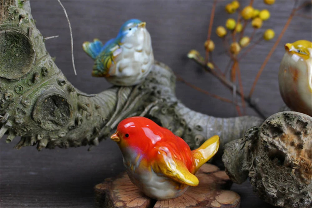 Ceramic Bird Figurines – Porcelain Magpie Sparrow Set for Home Decor