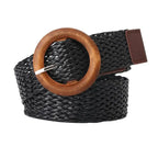 Braided Straw Waist Belt – Boho Wooden Buckle Accessory for Women