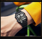 Square Stainless Steel Digital Watch – Temperature Gauge for Men's Sports