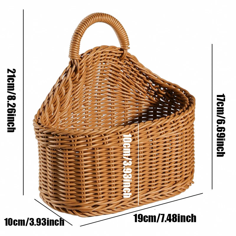 Wall Mounted Rattan Basket – Decorative Plastic Storage for Kitchen Home