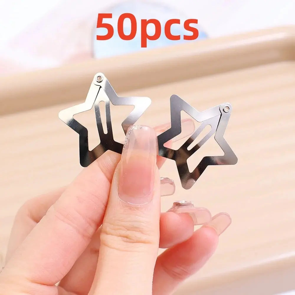 Silver Star Snap Hair Clips – Metal Y2K Barrettes for Girls Hairstyles