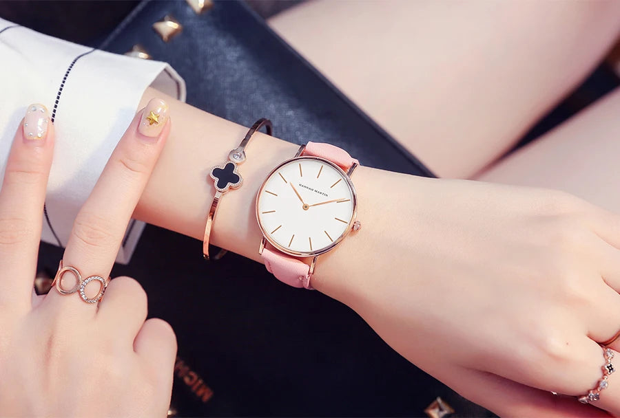 Ultra Thin Leather Wristwatch – Minimalist Dress Accessory for Women