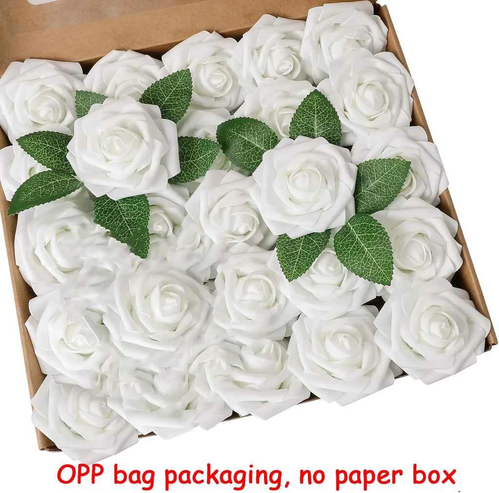 Milk White Artificial Rose Stems – Silk Flowers for Wedding DIY Decoration
