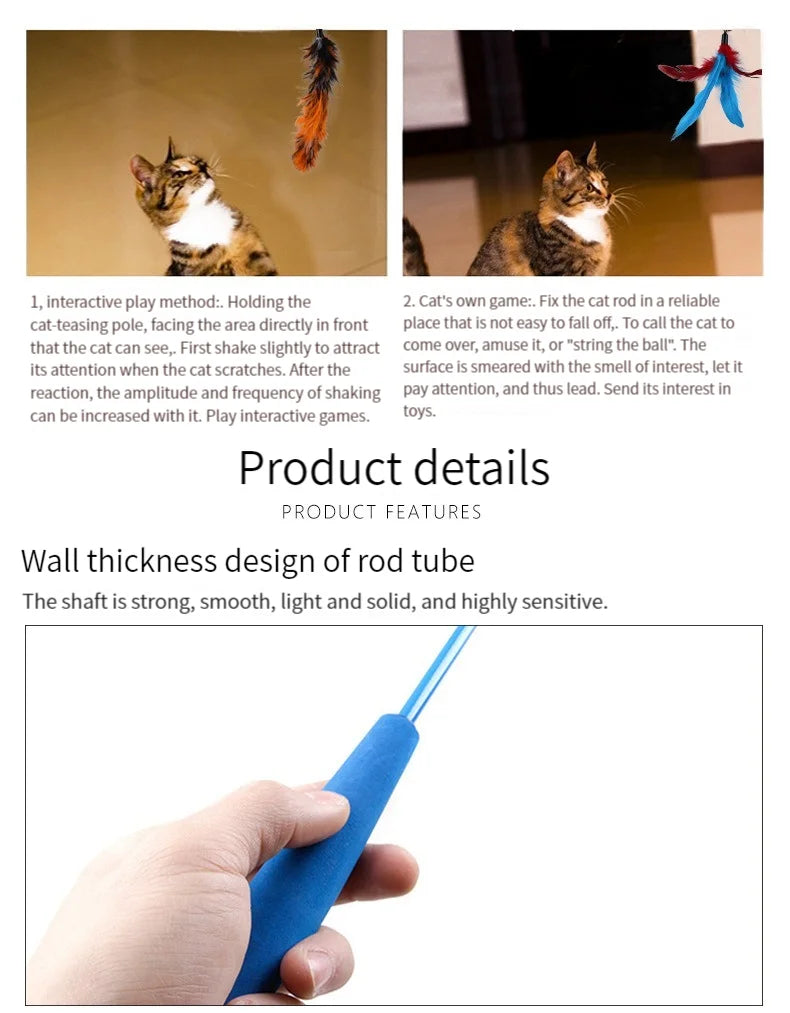Interactive Cat Feather Toy Set – Retractable Wand for Indoor Pet Play