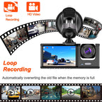 Triple Lens Dash Cam – 1080P Front and Rear Vehicle Recorder for Night Vision