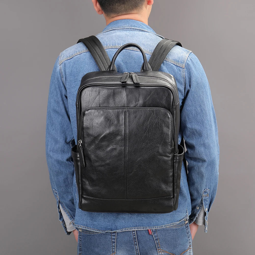 Genuine Leather Laptop Backpack – 14 Inch Business Bag for Men