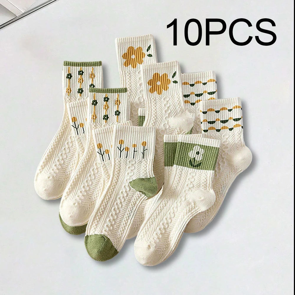 Cartoon Print Mid-Length Socks – Soft Cotton Casual Wear for Women