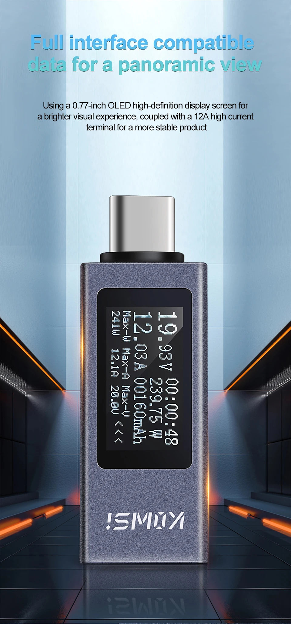Digital USB-C Power Tester – Voltage and Current Monitor for Battery Testing