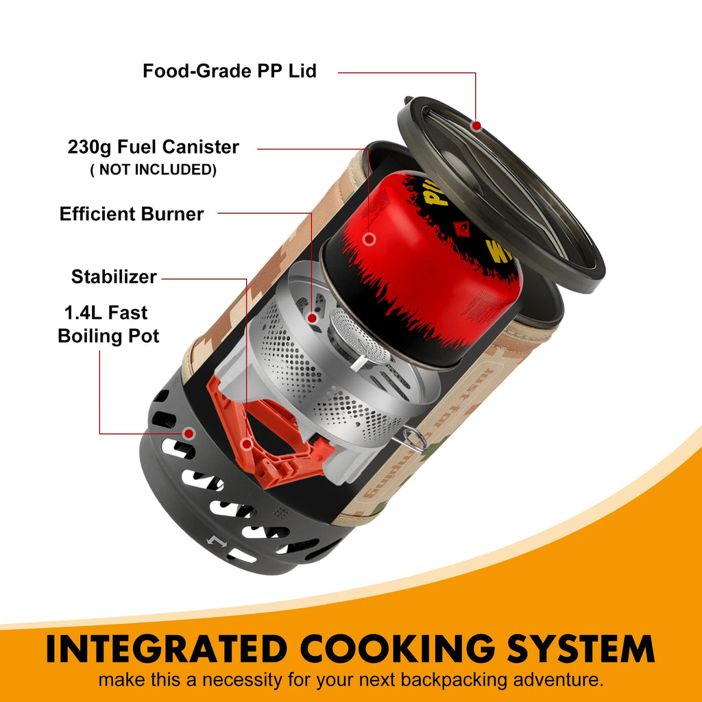 Portable Backpacking Stove – 1.4L Propane Cooking System for Camping