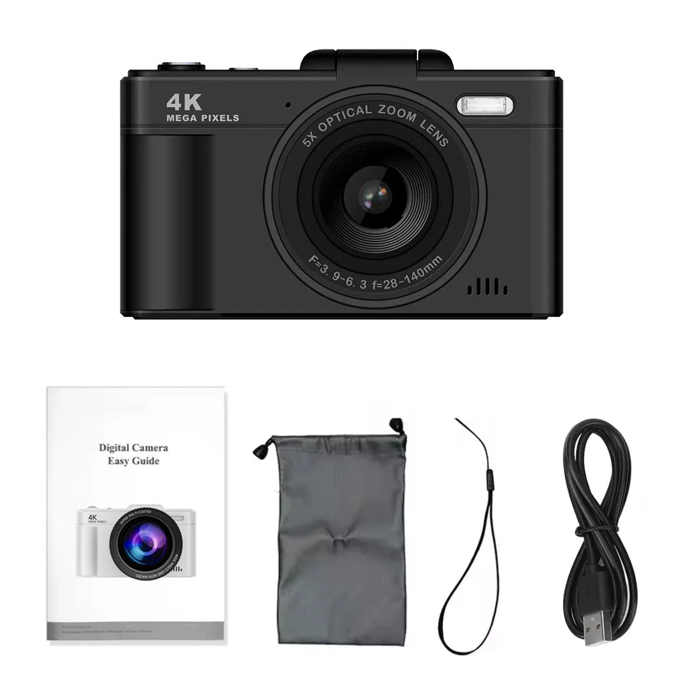 4K 64MP Compact Digital Camera – 18X Zoom for Travel Vlogging and Photography