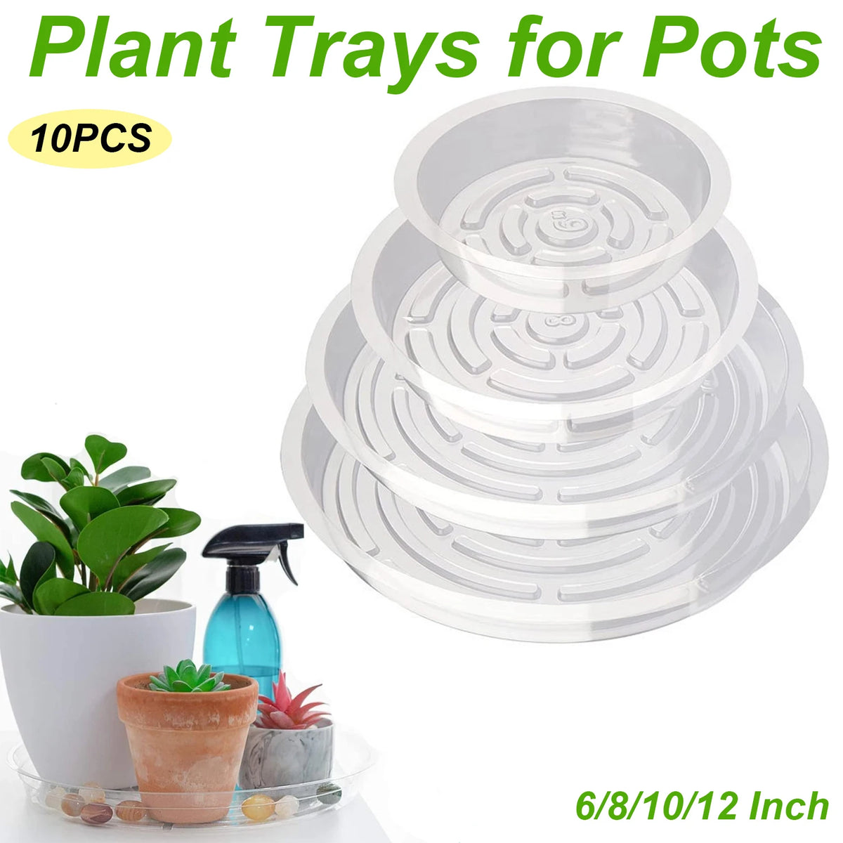 Clear Plastic Plant Drip Trays – Sturdy Round Saucers for Indoor Outdoor Pots