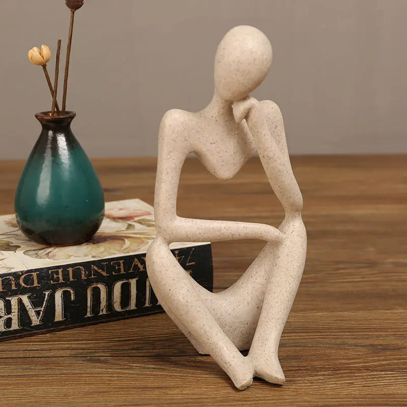 Abstract Thinker Statue – Sand Colored Yoga Figurine for Home Decor