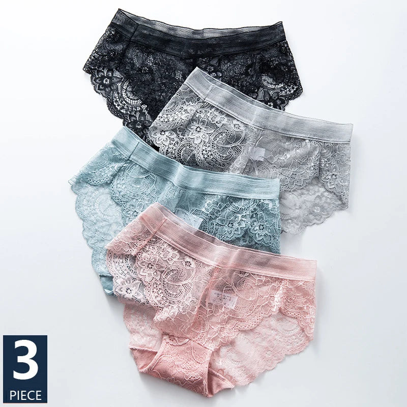 Seamless Lace Thong Panties – Low-Rise Cotton Crotch Lingerie for Women