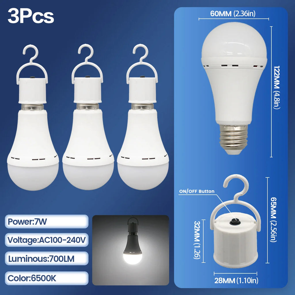 Rechargeable LED Emergency Bulb – Portable 7W Light for Camping and Home Power