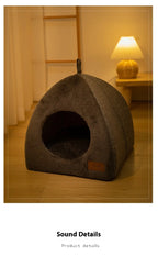 Enclosed Triangle Cat Bed – Warm Plush House for Indoor Winter Sleep