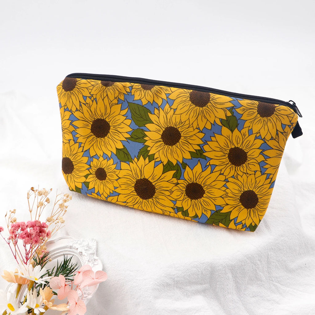 Floral Zipper Makeup Bag – Portable Travel Cosmetic Organizer for Women